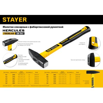 STAYER Hercules 500 г молоток слесарный с фиберглассовой рукояткой 20050-05_z02