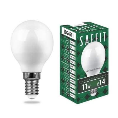 Лампа светодиодная SAFFIT SBG4511, G45 (шар), 11W 230V E14 2700К 55136
