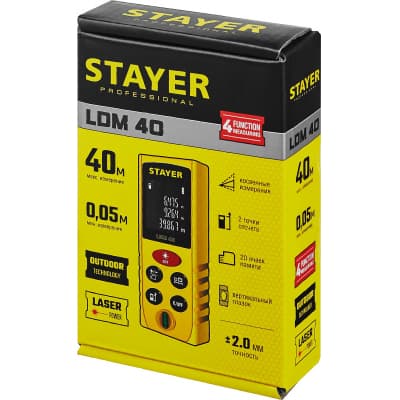 Дальномер лазерный, "LDM-40", дальность 40 м, 5 функций, STAYER Professional 34956