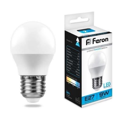 Лампа светодиодная FERON LB-550, G45 (шар малый), 9W 230V E27 6400К 25806