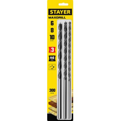 STAYER "Maxdrill" 3 шт., 6-8-10 х 300 мм, набор сверл спиральных по дереву 2943-300-H3_z01