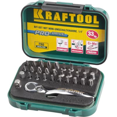 Набор битов с мини-трещоткой KRAFTOOL 33 шт., Cr-V 26157-H33 Профессионал