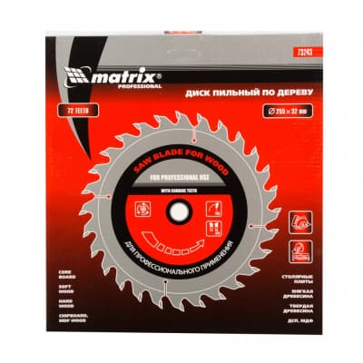 Пильный диск по дереву, 255 х 32 мм, 72 зуба, кольцо 30/32 Matrix Professional 73243
