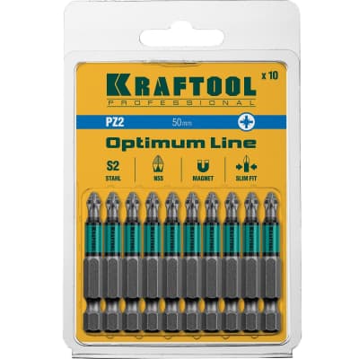 Набор бит Optimum Line KRAFTOOL PZ2, 50 мм, 10 шт., Cr-Mo сталь 26124-2-50-10