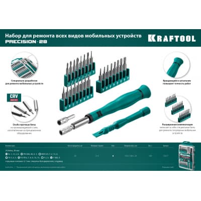 Precision-28 отвертка для точных работ со сменными битами 28 предм., KRAFTOOL 25677