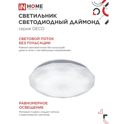 Светильник светодиодный IN HOME DECO ДАЙМОНД 70Вт 230В 6500К 6300Лм 496х85мм 4690612052489