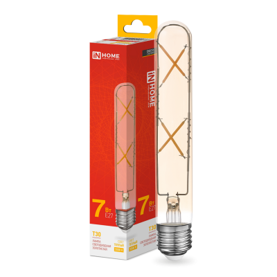 Лампа светодиодная IN HOME LED-T30-deco gold 7Вт 230В Е27 3000К 720Лм 185мм золотистая 4690612050867
