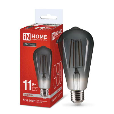 Лампа светодиодная IN HOME LED-ST64-deco smoky 11Вт 230В E27 4000K 980Лм дымчатая 4690612056036