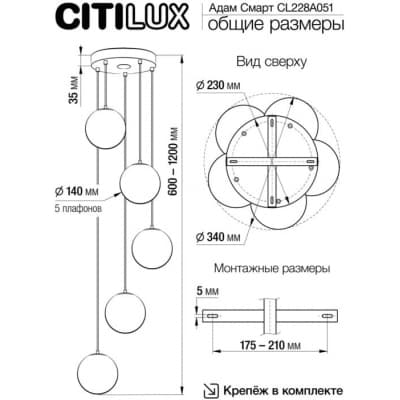 Подвесной светильник Citilux Адам Смарт CL228A051