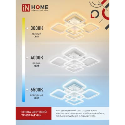 Светильник светодиодный IN HOME ELEGANT ARIS-W-BG 90Вт 230В 3000-6500K 7000Лм 590х590х115мм ПУ белый 4690612043258