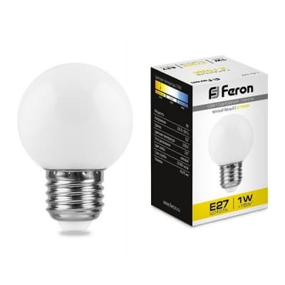 Лампа светодиодная FERON LB-37, G45 (шар), 1W 230V E27 2700К 25878