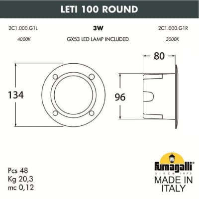 Светильник для подсветки лестниц встраиваемый FUMAGALLI LETI 100 Round 2C1.000.000.WYG1L