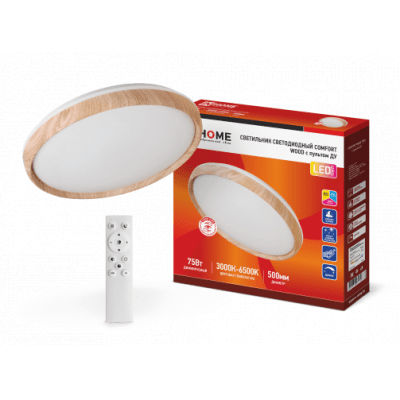 Светильник светодиодный COMFORT WOOD 75Вт 230В 3000-6500K 6000Лм 500x90мм с пультом ДУ IN HOME 4690612035758