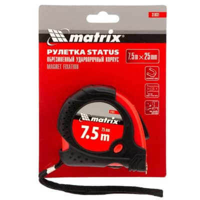 Рулетка Status Magnet fixation, 7,5 м х 25 мм, обрезиненный корпус, зацеп с магнитом Matrix 31031