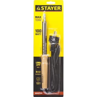 Электропаяльник STAYER 100 Вт, 220 В, клин, деревянная рукоятка Maxterm 55310-100