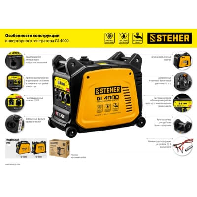 GI-4000 генератор инверторный, 3500 Вт, STEHER GI-4000
