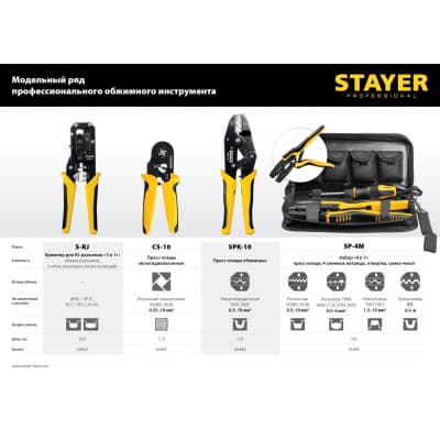 CS-10 пресс-клещи для втулочных наконечников 0.25 - 10 мм.кв, STAYER Professional 44447
