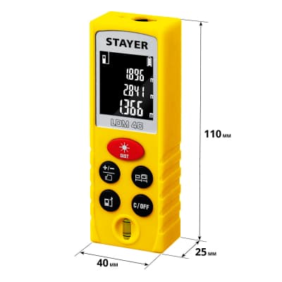 Дальномер лазерный, "LDM-40", дальность 40 м, 5 функций, STAYER Professional 34956