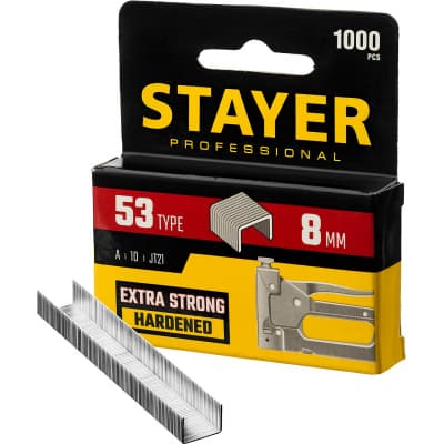 STAYER 8 мм скобы для степлера тонкие тип 53, 1000 шт 3159-08_z02