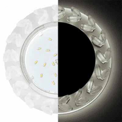 Ecola GX53 H4 LD5361 Glass Круг с крупными матовыми стразами Елочка с подсветкой/фон мат./центр.часть хром 54x120 (к+) SM53RNEFB