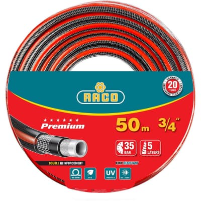 Шланг поливочный Raco O 3/4" x 50 м, 35 атм., 5-ти слойный, армированный, PREMIUM 40300-3/4-50_z01