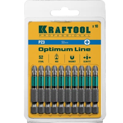 Набор бит Optimum Line KRAFTOOL PZ3, 50 мм, 10 шт., Cr-Mo сталь 26124-3-50-10