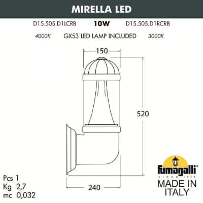 Светильник уличный настенный FUMAGALLI MIRELLA D15.505.000.AXD1L.CRB