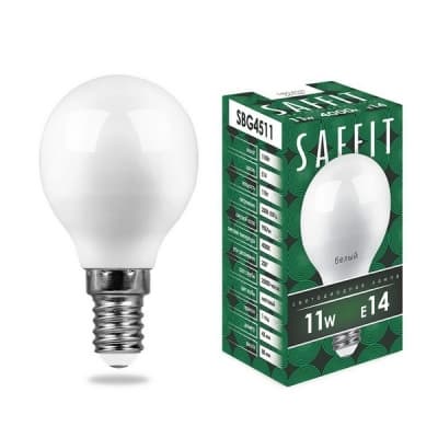 Лампа светодиодная SAFFIT SBG4511, G45 (шар), 11W 230V E14 4000К 55138