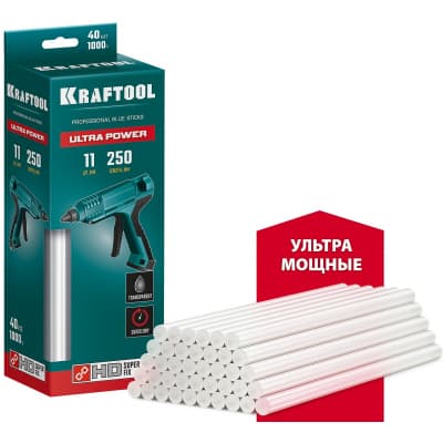 KRAFTOOL Ultra Power ультрамощные прозрачные клеевые стержни, d 11 x 250 мм (11-12 мм) 40 шт. 1 кг 06848-40