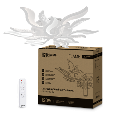 Светильник светодиодный IN HOME ELEGANT FLAME 120Вт 230В 3000-6500K 8400Лм 1035х895х120мм c пультом ДУ белый 4690612051543