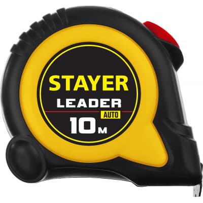 STAYER LEADER 10м / 25мм рулетка с автостопом в ударостойком обрезиненном корпусе 3402-10-25