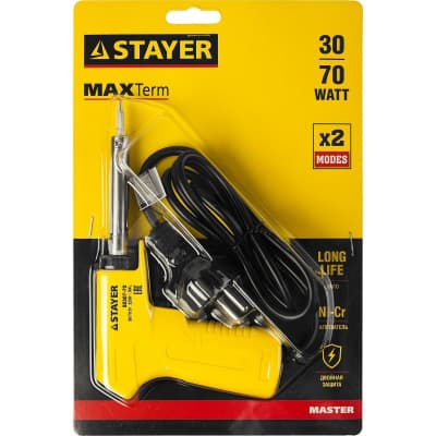 Электропаяльник STAYER 30-70 Вт, 220 В, конус, двухкомпонентная рукоятка Maxterm 55307-70