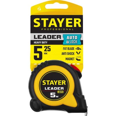 STAYER LEADER 5м / 19мм рулетка с автостопом в ударостойком обрезиненном корпусе 3402-05-19_z02