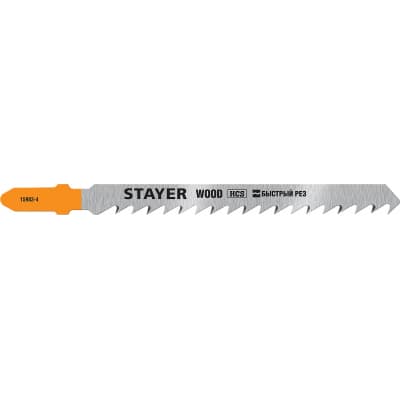 STAYER T144DP, полотна для эл/лобзика, HCS, по дереву, прямой рез, Т-хвостовик, шаг 4мм, 75мм, 2шт, STAYER Professional 15983-4_z02