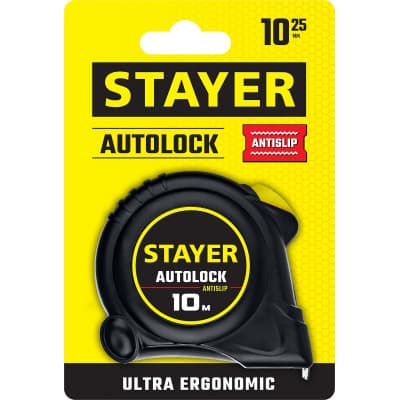 STAYER АutoLock 10м / 25мм рулетка с автостопом 2-34126-10-25