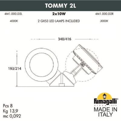Фасадный светильник FUMAGALLI TOMMY 2L 4M1.000.000.WXD2L