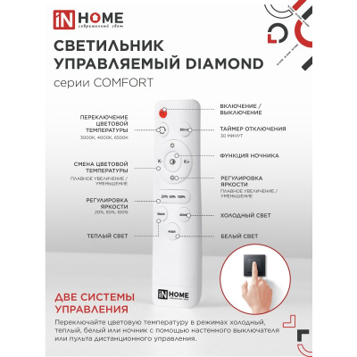 Светильник светодиодный IN HOME COMFORT DIAMOND 125Вт 230В 3000-6500K 10000Лм 500x105мм с пультом ДУ 4690612059488