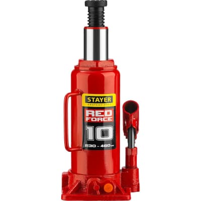 Домкрат бутылочный гидравлический RED FORCE STAYER 10т, 230-460 мм 43160-10_z01