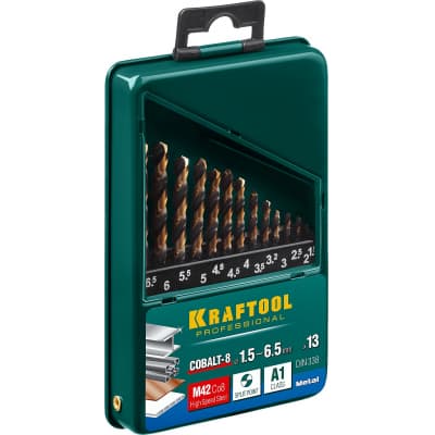 KRAFTOOL COBALT 13шт(1.5-6.5мм), Набор сверл по металлу HSS-Co(8%), сталь М42(S2-10-1-8) 29656-H13