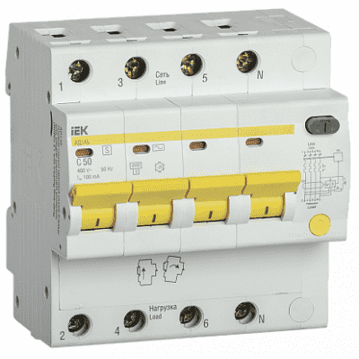 Дифференциальный автоматический выключатель IEK АД14S 4Р 50А 100мА MAD13-4-050-C-100