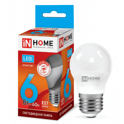 Лампа светодиодная LED-ШАР-VC 6Вт 230В Е27 4000К 480Лм IN HOME 4690612020532