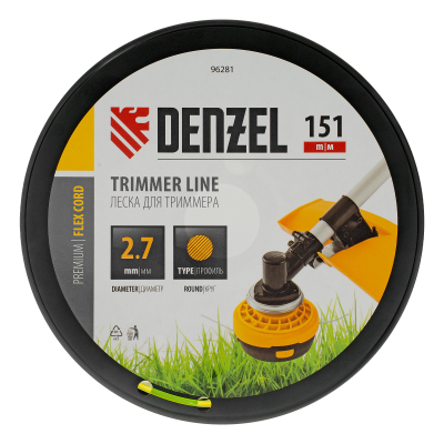 Леска для триммера круглая, 2,7мм х 151м, на DIN катушке FLEX CORD,  Denzel 96281