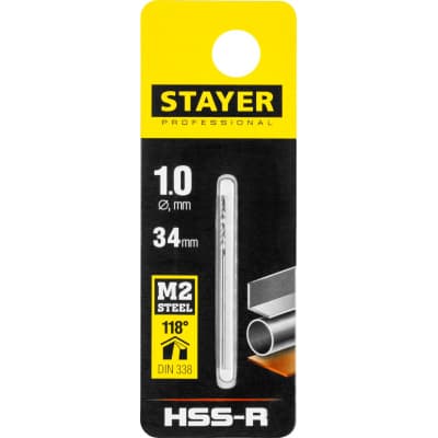 STAYER PROFI 1.0х34мм, Сверло по металлу HSS-R, быстрорежущая сталь М2(S6-5-2) 29602-1