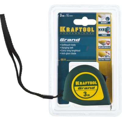 Рулетка KRAFTOOL 3 м х 16 мм, GRAND 34022-03-16