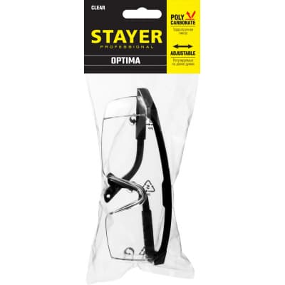 STAYER OPTIMA Прозрачные, очки защитные открытого типа, регулируемые по длине дужки. 2-110451_z01