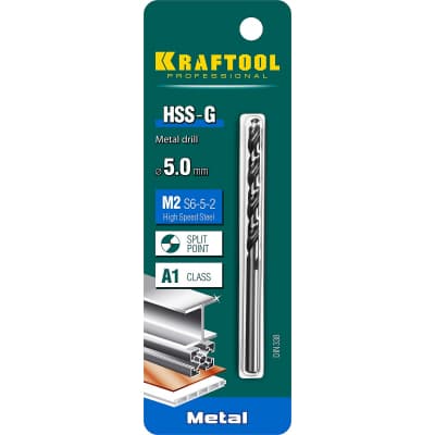 KRAFTOOL HSS-G 5.0 х86мм, Сверло по металлу HSS-G, сталь М2(S6-5-2) 29651-5