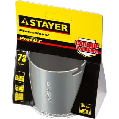 Кольцевая коронка STAYER Ø 73 мм, L - 55 мм, карбид-вольфрамовая крошка 33345-73
