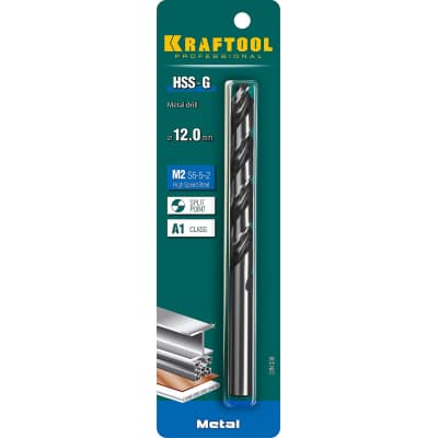 KRAFTOOL HSS-G 12.0 х151мм, Сверло по металлу HSS-G, сталь М2(S6-5-2) 29651-12