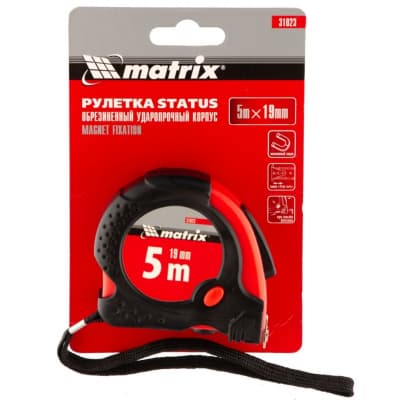 Рулетка Status Magnet fixation, 5 м х 19 мм, обрезиненный корпус, зацеп с магнитом Matrix 31023