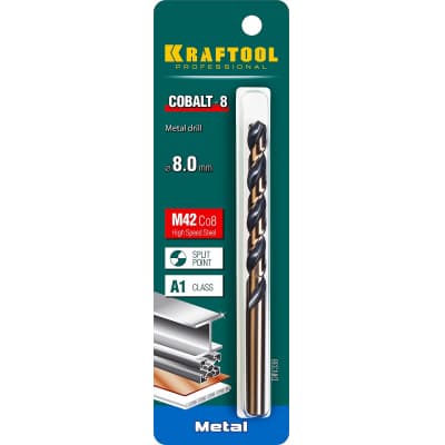 KRAFTOOL COBALT 8.0 х117мм, Сверло по металлу HSS-Co(8%) , сталь М42(S2-10-1-8) 29656-8